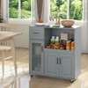 Costway Rolling Kitchen Island with Wheels Kitchen Cart with Drawer and Glass Door Cabinet - 3 of 4