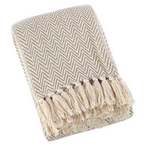 50"x60" Sevan Soft Cotton Diamond Weave Throw Blankets Light Brown - Saro Lifestyle: Tasseled, Year-Round Comfort - 1 of 3