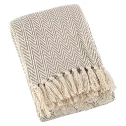 50"x60" Sevan Soft Cotton Diamond Weave Throw Blankets Light Brown - Saro Lifestyle