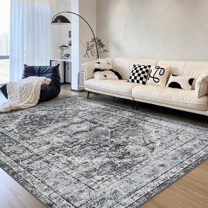Washable Rug Distressed Vintage Medallion Rug with Non Slip Backing - 1 of 4