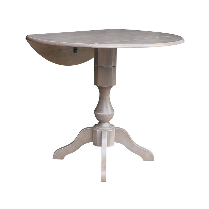 Kayden Round Dual Drop Leaf Pedestal Table Washed Gray Taupe - International Concepts, 5 of 10