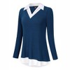 Women's Long Sleeve Contrast Collared Shirts Patchwork Work Blouse Tunics Tops - 2 of 4