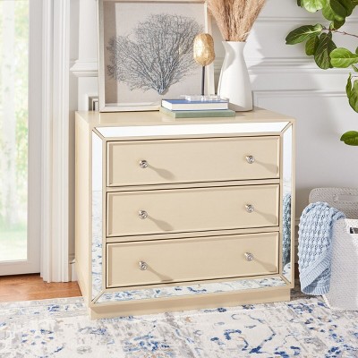Antique Beige 3-Drawer Mirrored Night Table