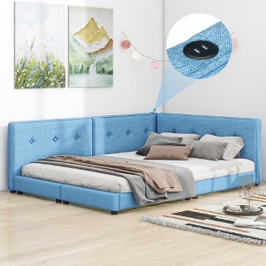 TIRAMISUBEST Upholstered Full/Queen Size Daybed with USB Ports, L-Shaped Daybed Frame Sofa Bed with Button Tufted Design and Slats Support - 1 of 4