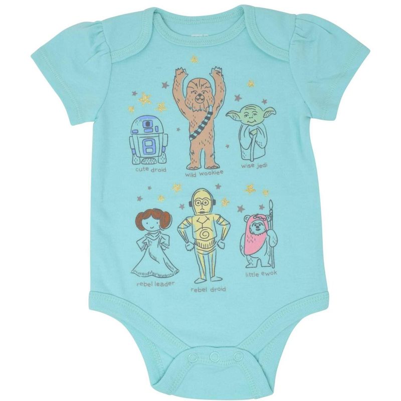 Star Wars Chewbacca Princess Leia R2-D2 Baby Girls 5 Pack Bodysuits Newborn to Infant, 5 of 8