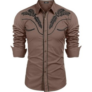 COOFANDY Men's Western Shirts Long Sleeve Slim Fit Embroideres Cowboy Shirts Casual Button Down Shirt - 1 of 2