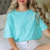 Simply Sage Market Women's Embroidered Smiley Face Outline Short Sleeve Garment Dyed Tee - 2 of 3