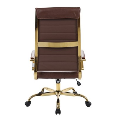 Benmar High-Back Brown Leather Swivel Office Chair with Gold Frame