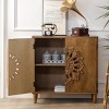 31" Boho Wooden Accent Cabinet with Hand-Carved Floral Doors and Adjustable Shelves, Rustic Storage for Living Room-3irtyhousy - 3 of 4