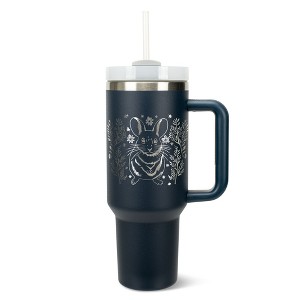 Elanze Designs 40 Ounce Travel Tumbler With Straw and Lid Stainless Steel Double Wall Insulated Charming Springtime Mouse Navy Blue - 1 of 4