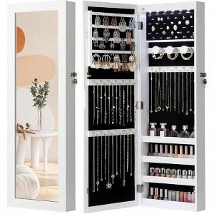 6 LEDs Mirror Jewelry Cabinet, Wall Mounted Organizer with Full Length Mirror and Storage - 1 of 4