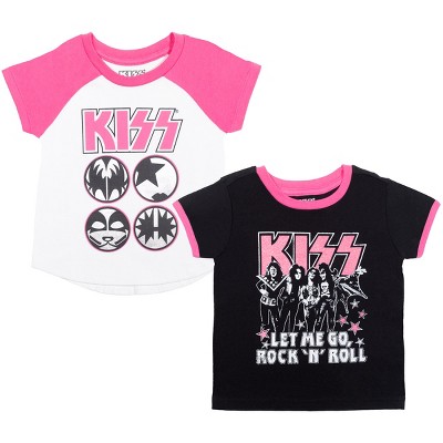 KISS Rock Band Toddler Girls 2 Pack Ringer Raglan Graphic T-Shirt Pink/White/Black 