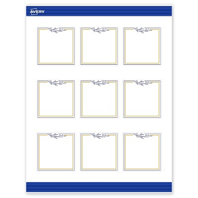 Avery Printable Square Cards, Gold & Navy Border with Florals, 2.5" x 2.5", Matte White Square Cards, Laser/Inkjet, 90ct, Great for Business Cards