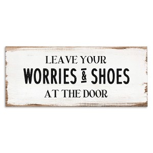 Stupell Industries Worries & Shoes At Door Phrase, 24" x 10" - 1 of 4