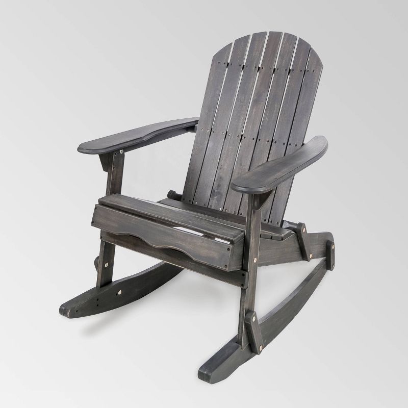 Malibu Acacia Wood Adirondack Rocking Chair Dark Gray - Christopher Knight Home, 1 of 8