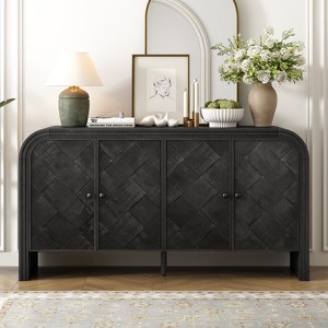 FONTOI Sideboard Cabinet with Woven Slats&4 Doors, Scandinavian Style Storage Console Table for Entryway, Foyer, Corridor, Black, 15.5"*31.5"*59.8" - 1 of 4