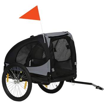 Aosom Dog Bike Trailer, Pet Bike Wagon with Hitch Coupler, Quick Release Wheels, Reflectors, Flag, Pet Travel Carrier for Medium Dogs