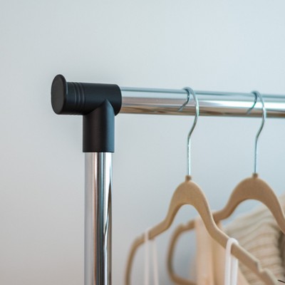 Adjustable Black Metal Single Rod Garment Rack with Wheels