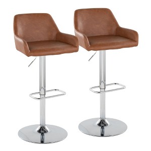 30" Contemporary Swivel Adjustable Barstool with Padded Back and Rounded T Footrest for Kitchen or Home Bar, Set of 2 - 1 of 4