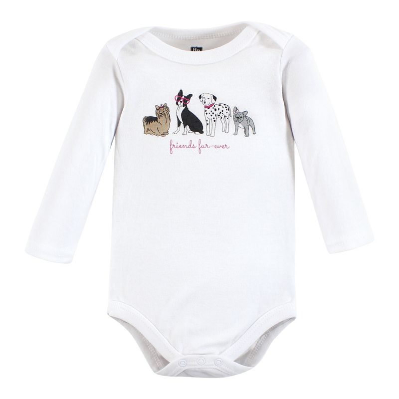 Hudson Baby Infant Girl Cotton Long-Sleeve Bodysuits, Girl Dogs 3-Pack, 5 of 6