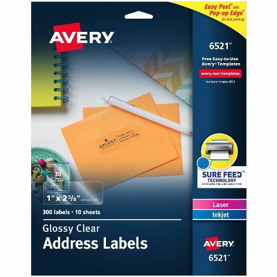 Avery Mailing Labels Address 1"x2-5/8" 300/PK Glossy CL 6521