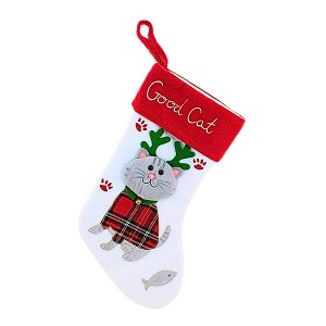 Transpac 14.5 Inch Good Cat Stocking Bell Fish Paw Prints Holiday Stockings - 1 of 3