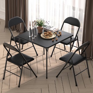 VECELO 5-Piece Folding Card Table and 4 Chairs, Foldable with Padded Upholstery Tabletop, Black - 1 of 4