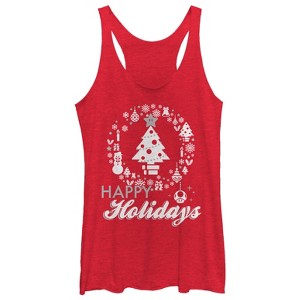Women's Nintendo Christmas Happy Holidays Tree Racerback Tank Top - 1 of 3