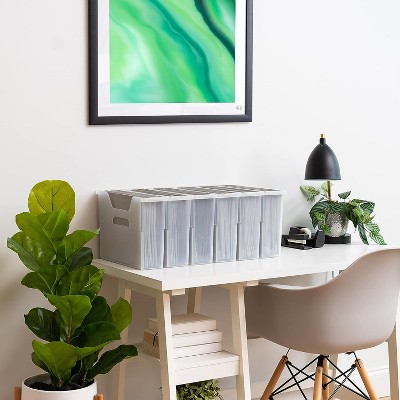 Clear Plastic Desktop File Box with Side Handles, 6 Pack
