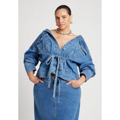 ELOQUII Denim Jacket With Cinched Waist