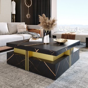 CAVINAS 43.3" Square Coffee Table,MDF Table with 4 Drawers,Gold Accents,Suspended Base,800LBS Capacity,Storage Center Table for Living Room - 1 of 4