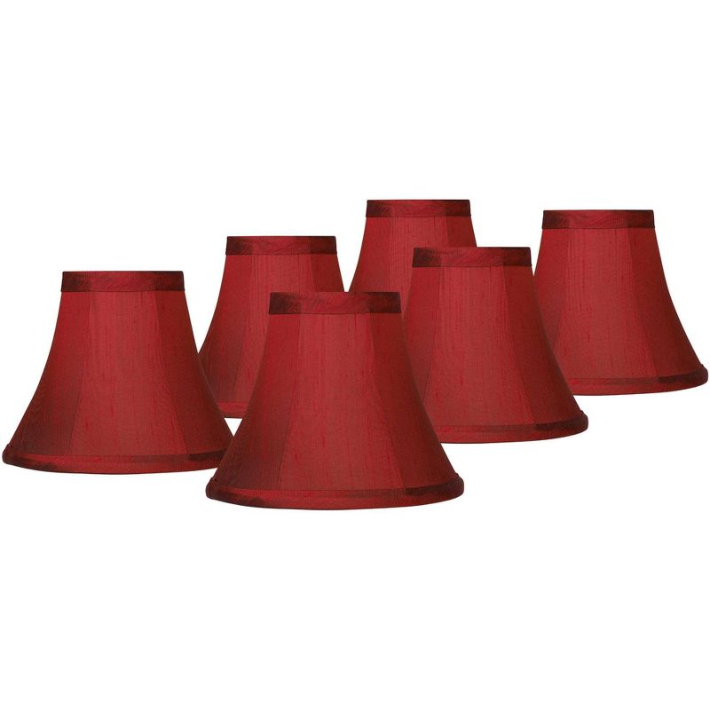 Springcrest Set of 6 Bell Lamp Shades Deep Red Faux Silk Small 3" Top x 6" Bottom x 5" High Candelabra Clip-On Fitting, 1 of 9