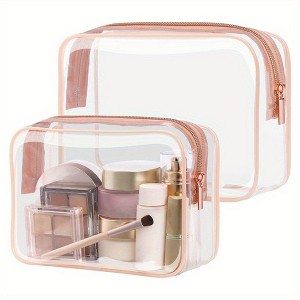 Anna-Kaci 3-Piece Clear Travel Toiletry Bag Set with Zipper Closure and Waterproof PVC Design 7.8x6x2.5IN - Pink - 1 of 4