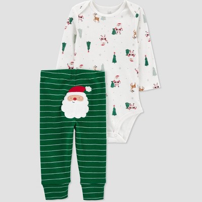 Carter's Just One You® Baby 2pc Green Santa Top & Bottom Set - White/Green 6M