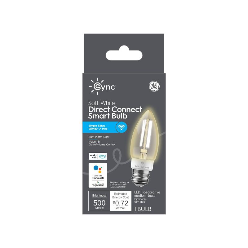 GE CYNC Smart Decorative Light Bulb, Soft White, Bluetooth and Wi-Fi Enabled, 1 of 8