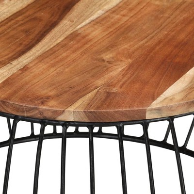 Vintage Round Acacia Wood Coffee Table with Iron Frame