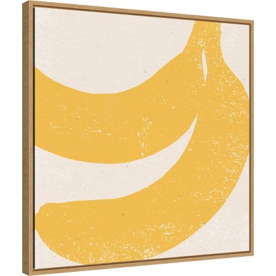 22" x 22" Yellow Banana Print on Canvas with Weathered Frame