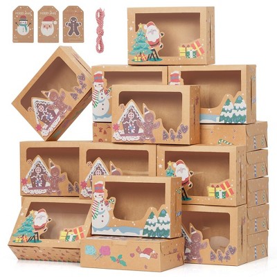 24 Pack Christmas Cookie Boxes for Gift Giving, Christmas Bakery Box with Window