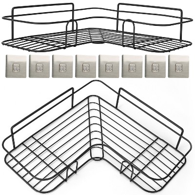 Black Iron Corner Shower Caddy with Adhesive Hooks