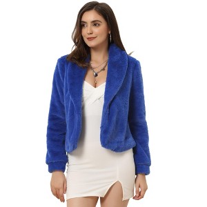 INSPIRE CHIC Women's Cropped Lapel Long Sleeve Fluffy Faux Fur Jackets - 1 of 4