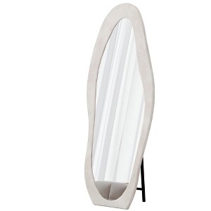 FONTOI Full Length Floor Mirror with Wooden Frame Irregular Wavy Design Modern Standing or Wall Mounted Accent for Bedroom, White, 63"*24"*3.34" - 1 of 4