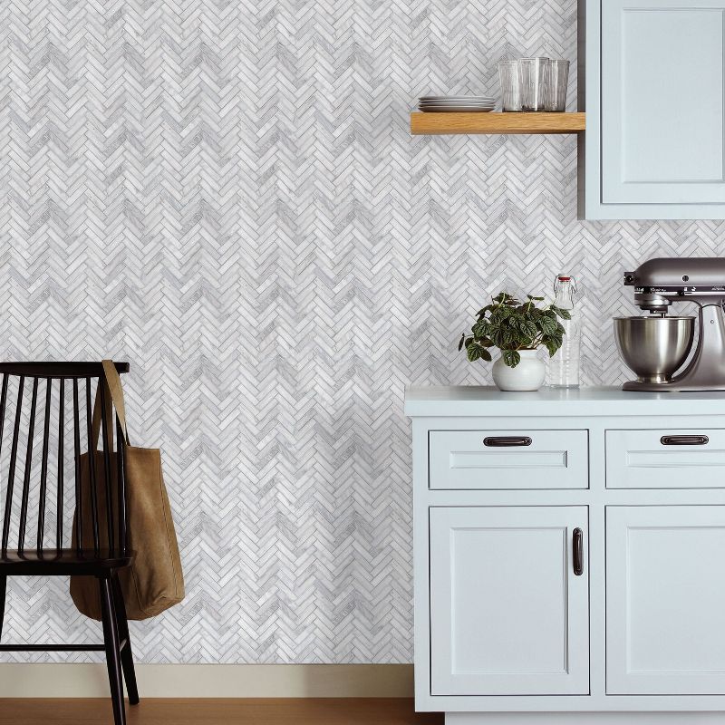Marble Herringbone Tile Peel &#38; Stick Wallpaper Gray - Threshold&#8482;, 5 of 9