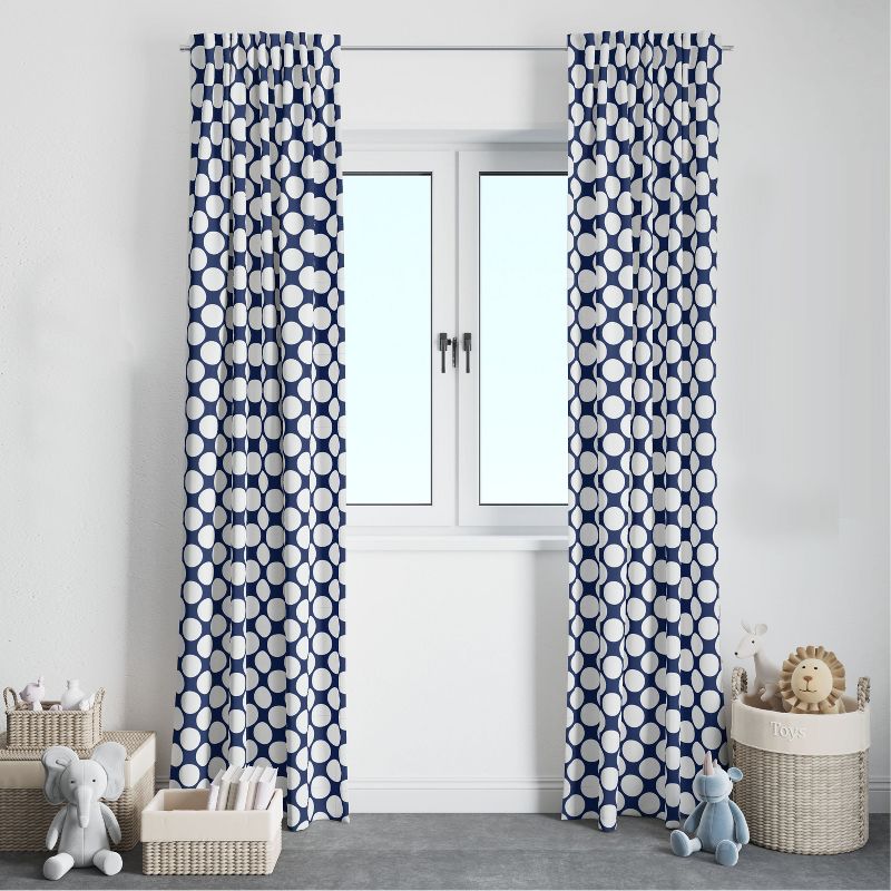 Bacati - Pin Dots Snorkel Blue Cotton Printed Single Window Curtain Panel, 2 of 5