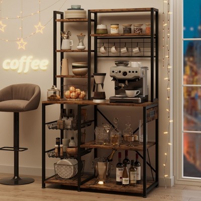 TROPOW Bakers Rack with Power Outlet, Microwave Stand with 2 Wire Drawer, Coffee Bar Station, 7-Tier Kitchen Bakers Rack with Large Storage, Rustic Brown — фото 2