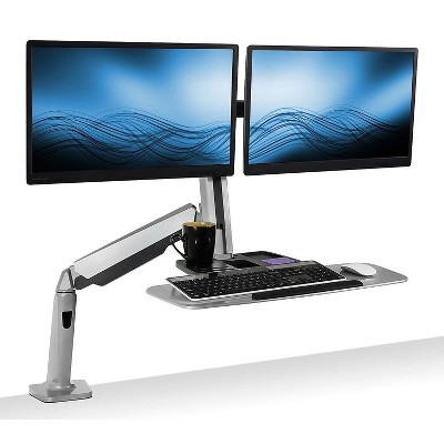Mount-It! Sit Stand Desk Mount Workstation Dual Monitor Standing Desk Converter Full Motion Arm