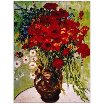 Trademark Fine Art -Daisie & Poppies by Vincent Van Gogh-Framed 18x24 Canvas Art