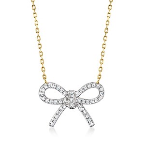 Pure Collection by Ross-Simons 0.10 ct. t.w. Diamond Bow Necklace in 14kt Yellow Gold Size 16 - 1 of 3