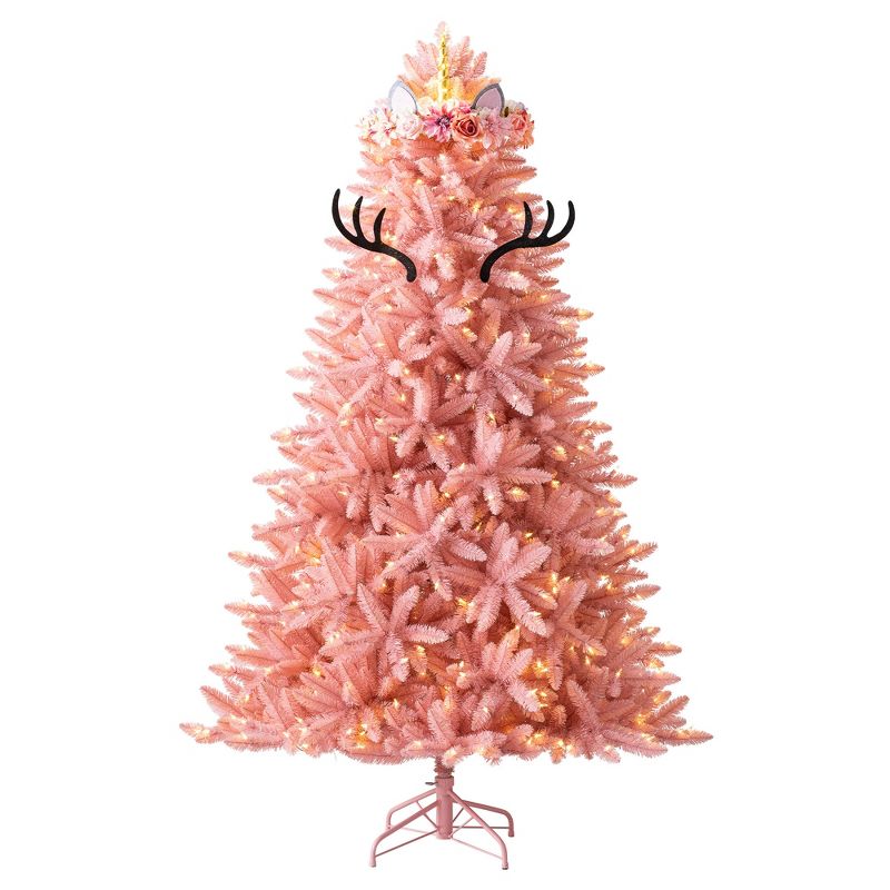 Treetopia Luxe La Vie En Rose 6 Foot Artificial Prelit Full Bodied Christmas Tree Holiday Decoration with White LED Lights, Premium Stand & Foot Pedal, 2 of 7