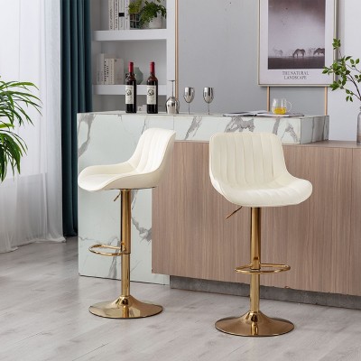 NicBex Velvet Swivel Bar Stools Set of 2,Adjustable Height Counter Stools with Gold Chrome Base,Bar Chairs with Footrest,Barstools for Home,Bar