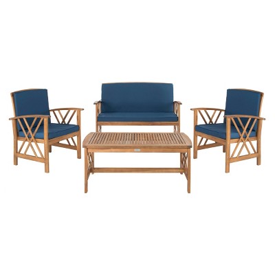 Fontana 4pc Outdoor Set - Natural Look/Navy - Safavieh